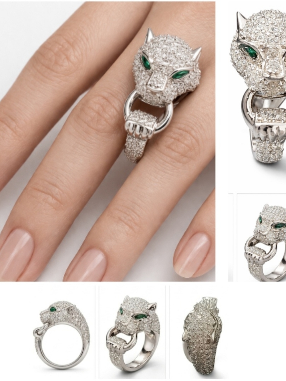 NEW Panther Cat Ring Cubic Zirconia Crystals Throughout